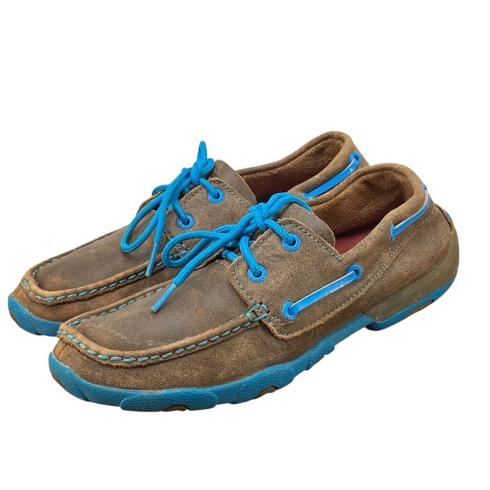 Twisted X Leather Driving Moc Shoes Women's Size 7 M Bomber Blue Accent Boat